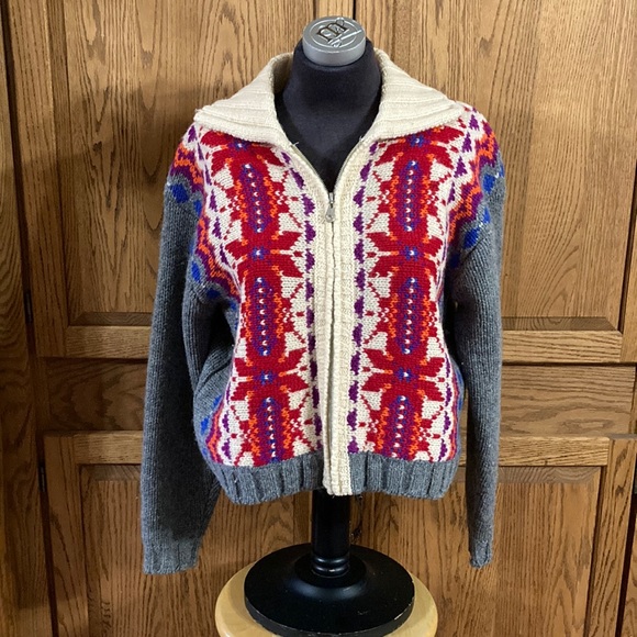 Vintage Y2K 90s Express Tricot 100% Wool Crop Zip Up Cardigan Sweater Size Large - Picture 5 of 5